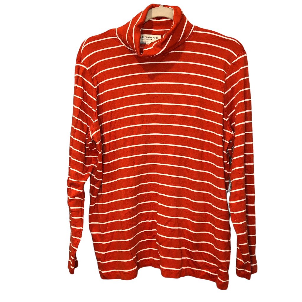 Jones New York Orange French Breton Stripe Cotton Turtleneck 2x